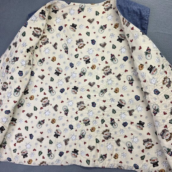 Vintage Snowman Vest Womens Large Handmade Quilted Reversible Winter Holiday 90s - Picture 6 of 8